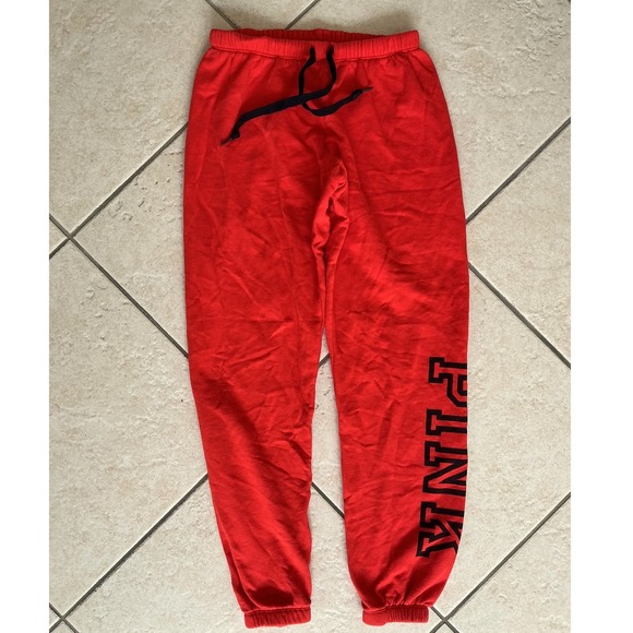PINK Victoria's Secret Pants - PINK Victoria's Secret Joggers Womens Small Red Good Logo Fleece Sweatpants